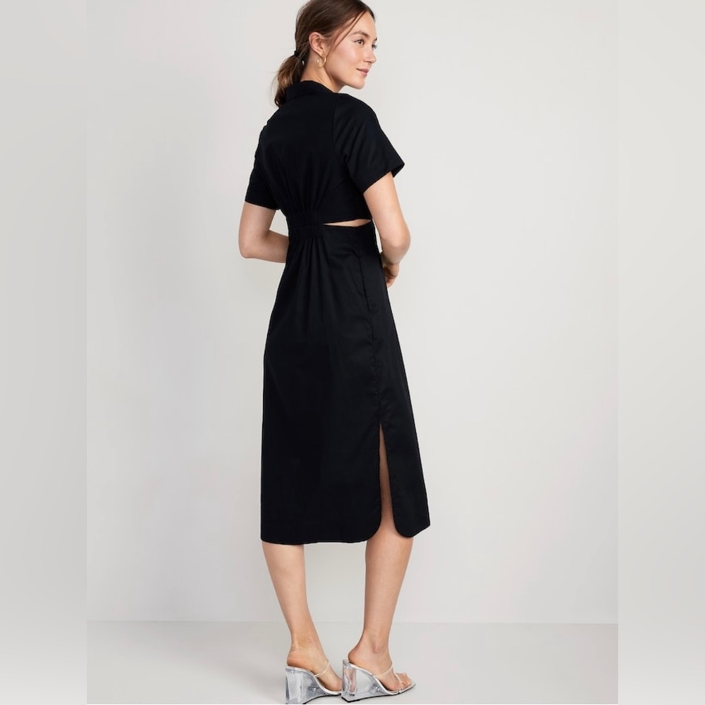NWT! Black Cutout Midi Shirt Dress - Multiple - Picture 2 of 7